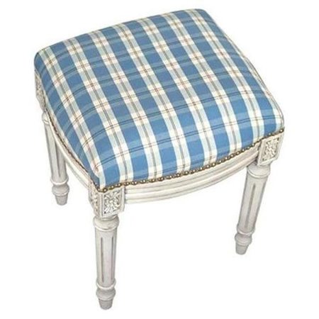 123 CREATIONS 123 Creations C697WFS Plaid-Blue Fabric Upholstered Stool C697WFS